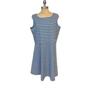 Talbots Woman Sleeveless Blue & White Chevron Pattern A-Line Dress 1X